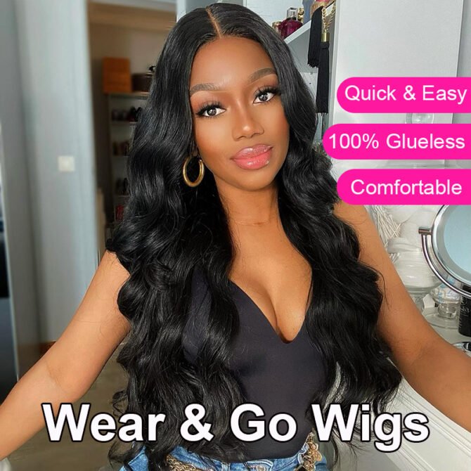 Body Wave 6x5 Wear Go Glueless Pre Cut HD Lace Closure Wig Bleached Knots Natural Hairline