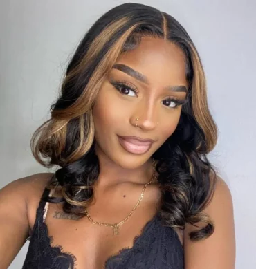 Highlight Color Short Loose Body Wave 6x5 HD Lace Glueless Wig Brown With Blonde 4/27 100% Human Hair
