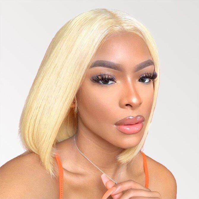 Blonde Short Bob Human Hair Wig Straight 13x4 13x6 HD Lace Front 613 Wigs 180% Density