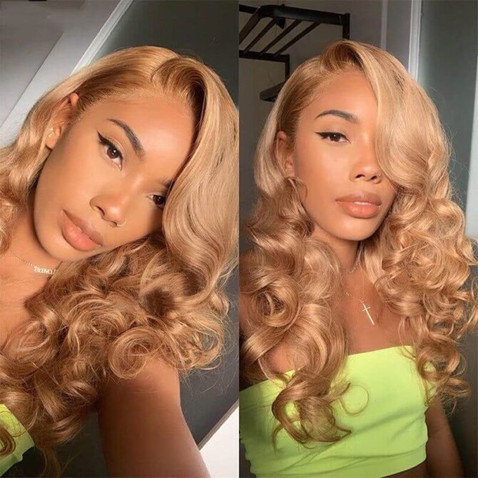 Honey Blonde #27 Colored 6x5 13x4 HD Lace Full Frontal Wig Body Wave Human Hair Wigs