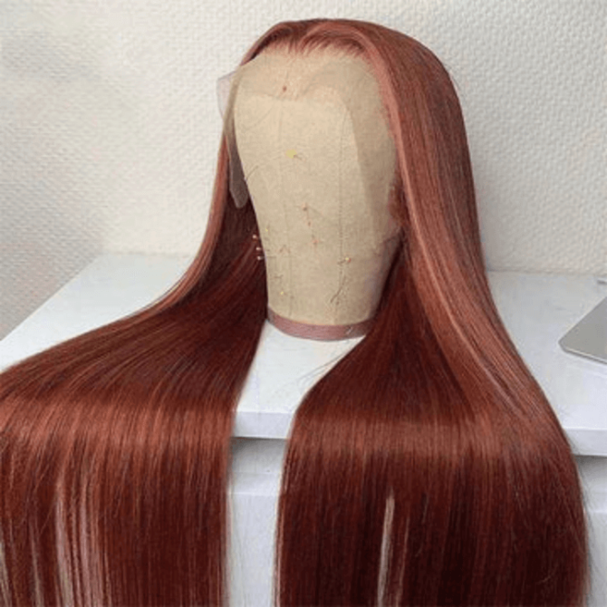 Reddish Brown Straight Hair 6x5 13x4 HD Lace Full Frontal Wig Copper Color Glueless Wig