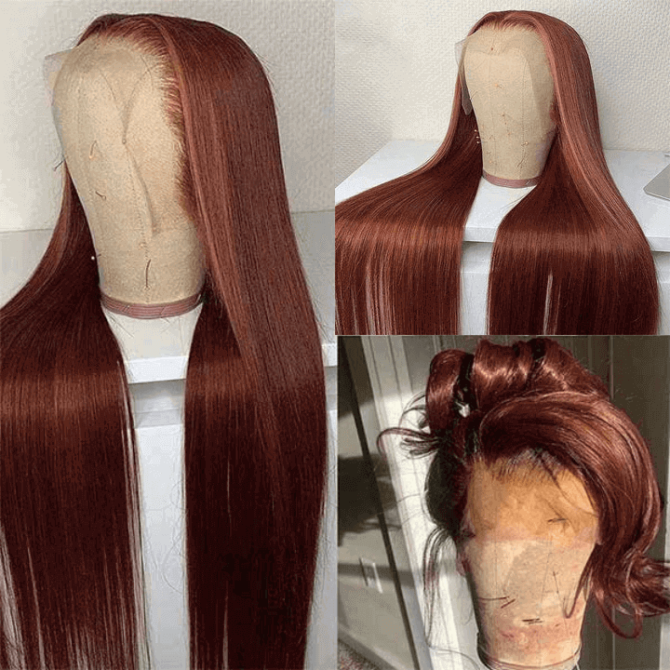 Reddish Brown Straight Hair 6x5 13x4 HD Lace Full Frontal Wig Copper Color Glueless Wig