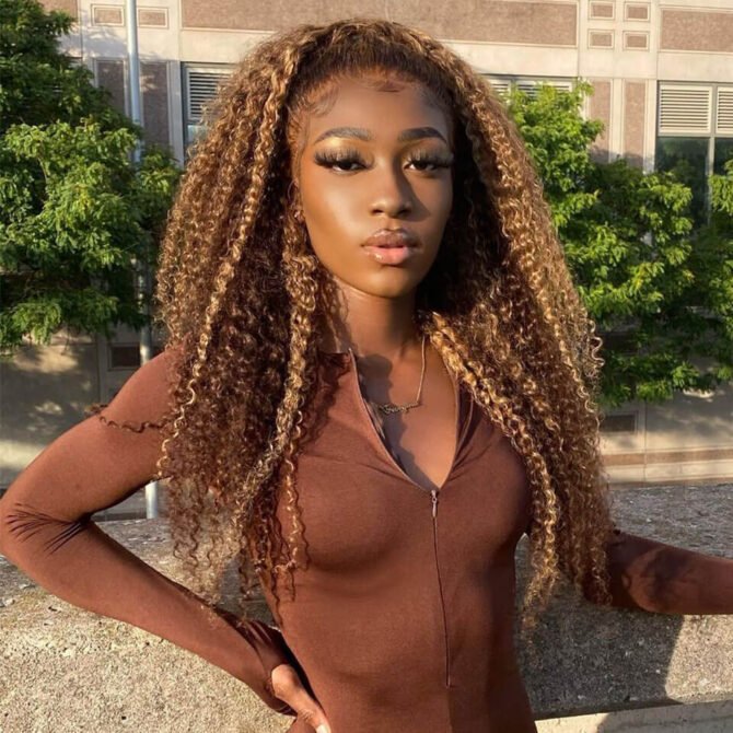 Highlight Curly Honey Blonde Color 6x5 13x4 Lace Front Wig Mix Color 4/27 Human Hair Wigs