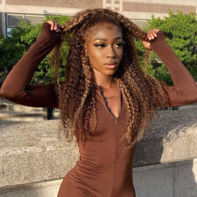 Highlight Curly Honey Blonde Color 6x5 13x4 Lace Front Wig Mix Color 4/27 Human Hair Wigs