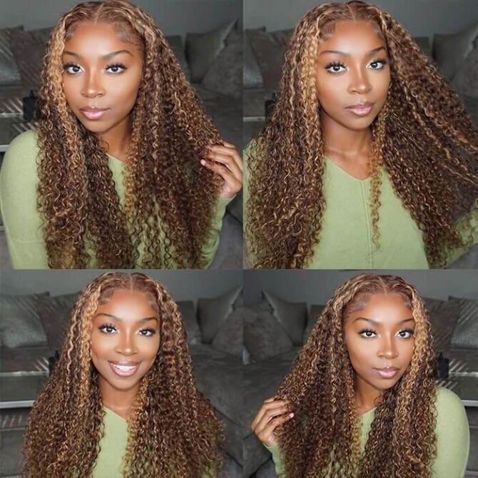 Highlight Curly Honey Blonde Color 6x5 13x4 Lace Front Wig Mix Color 4/27 Human Hair Wigs