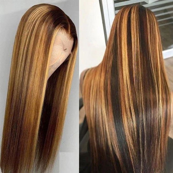 4/27 Highlight Straight 6x5 Wear Go 13x4 HD Glueless Lace Front Wig Honey Blonde Mix Brown Color