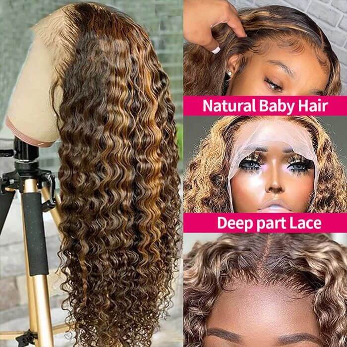 Highlight Deep Wave Honey Blonde 6x5 Wear Go 13x4 HD Lace Front Wig Mix Color 4/27 Human Hair Wigs