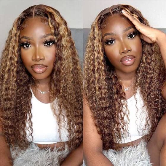 Highlight Deep Wave Honey Blonde 6x5 Wear Go 13x4 HD Lace Front Wig Mix Color 4/27 Human Hair Wigs