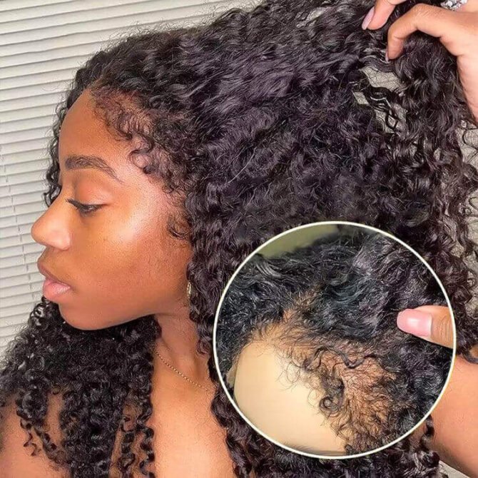 4C Edges Hairline | Curly Hair 5x5 13x4 HD Lace Frontal Glueless Human Hair Wig Realistic Kinky Hairline