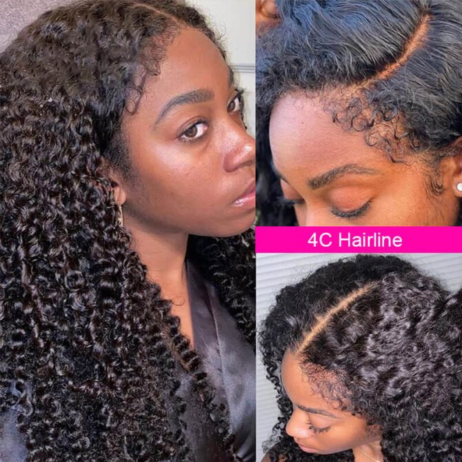 4C Edges Hairline | Curly Hair 5x5 13x4 HD Lace Frontal Glueless Human Hair Wig Realistic Kinky Hairline