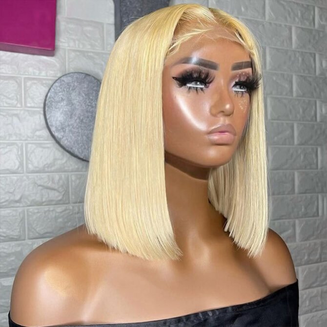 Blonde Short Bob Human Hair Wig Straight 13x4 13x6 HD Lace Front 613 Wigs 180% Density