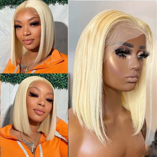 Blonde Short Bob Human Hair Wig Straight 13x4 13x6 HD Lace Front 613 Wigs 180% Density