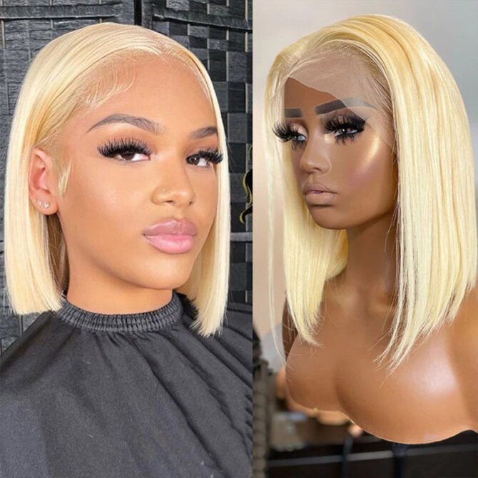 Blonde Short Bob Human Hair Wig Straight 13x4 13x6 HD Lace Front 613 Wigs 180% Density