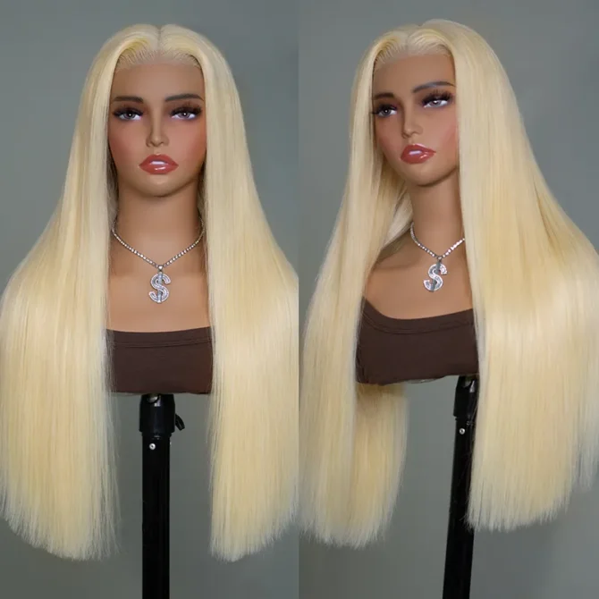 613 Blonde Silky Straight 6x5 HD Lace Glueless Human Hair Wig Pre Bleached Knots 180% Density