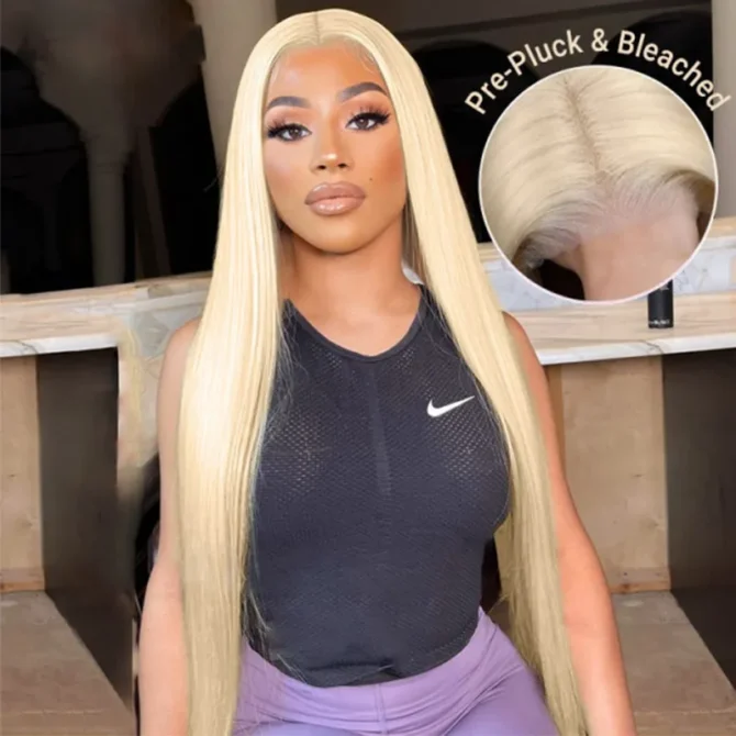 613 Blonde Silky Straight 6x5 HD Lace Glueless Human Hair Wig Pre Bleached Knots 180% Density