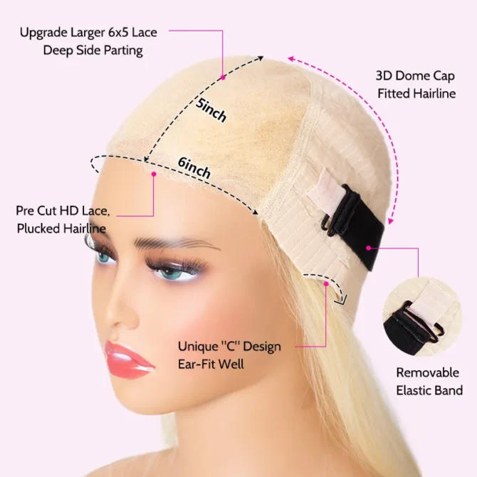 613 Blonde Body Wave 6x5 Lace Wear Go Glueless Wig 100% Human Hair Pre Bleached Knots Easily Redyed