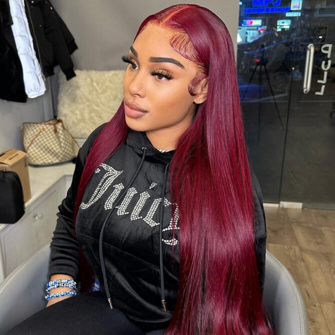 Flash Sale | 99J Burgundy Color 5x5 Straight /Body Wave Closure Wig 180% Density