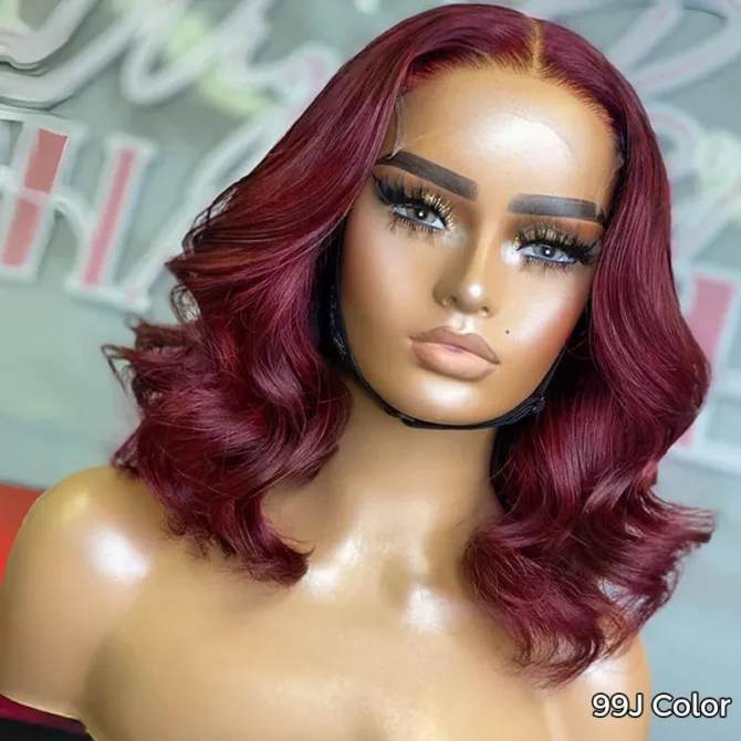 Short Loose Body Wave 6x5 HD Lace Glueless Wig Reddish Brown/99J Burgundy/Brown Color 100% Human Hair