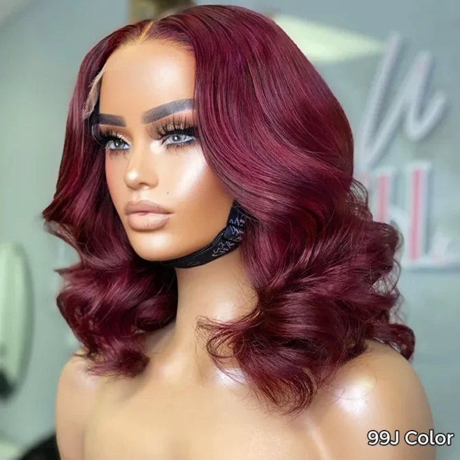 Short Loose Body Wave 6x5 HD Lace Glueless Wig Reddish Brown/99J Burgundy/Brown Color 100% Human Hair