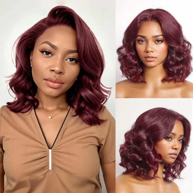 Short Loose Body Wave 6x5 HD Lace Glueless Wig Reddish Brown/99J Burgundy/Brown Color 100% Human Hair