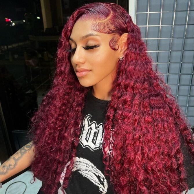 99J Burgundy Color Water Wave Human Hair Wig 6x5 13x4 HD Lace Frontal Wig