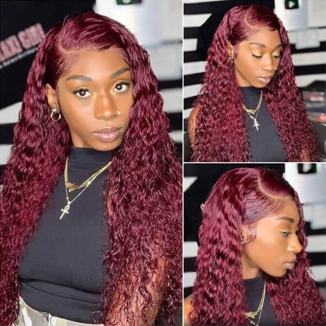 99J Burgundy Color Water Wave Human Hair Wig 6x5 13x4 HD Lace Frontal Wig