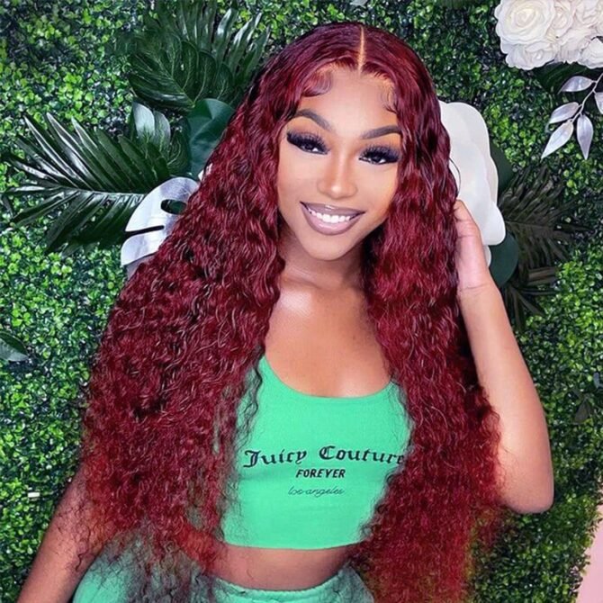 99J Burgundy Color Water Wave Human Hair Wig 6x5 13x4 HD Lace Frontal Wig