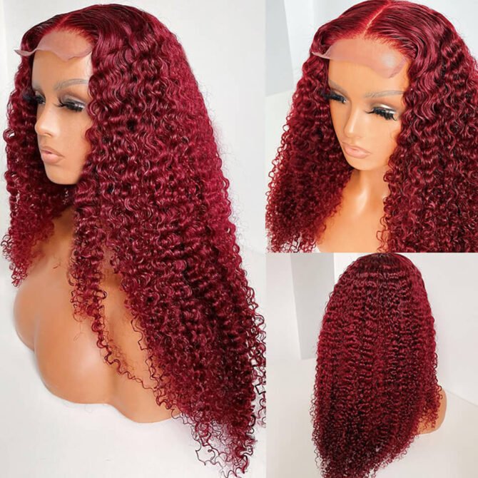 99J Burgundy Color Jerry Curly 13x4 HD Lace Front Human Hair Wig 6x5 Wear Go Pre Cut Lace