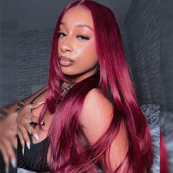 Straight Layered Cut 99J Burgundy Color Human Hair Wear Go Glueless 6x5 HD Lace Closure Wig
