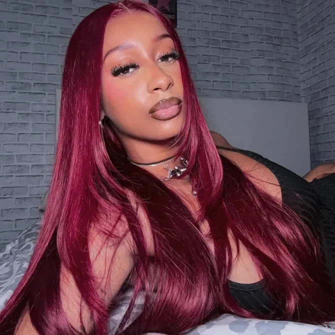 Straight Layered Cut 99J Burgundy Color Human Hair Wear Go Glueless 6x5 HD Lace Closure Wig