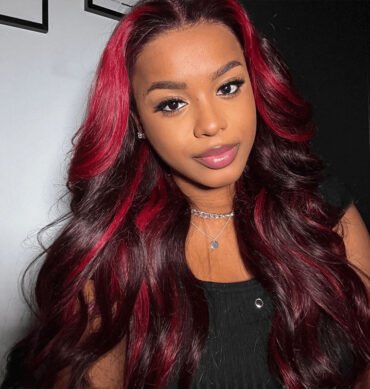 Burgundy Color Body Wave with Red Highlight 13x4 HD Lace Frontal Wig Piano Color Unit