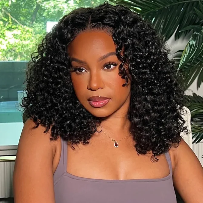 Bouncy Water Wave Short Human Hair Glueless Wig 6x5 Lace Bleached Knots 180% Density