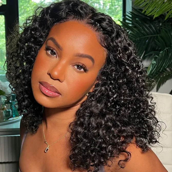 Bouncy Water Wave Short Human Hair Glueless Wig 6x5 Lace Bleached Knots 180% Density