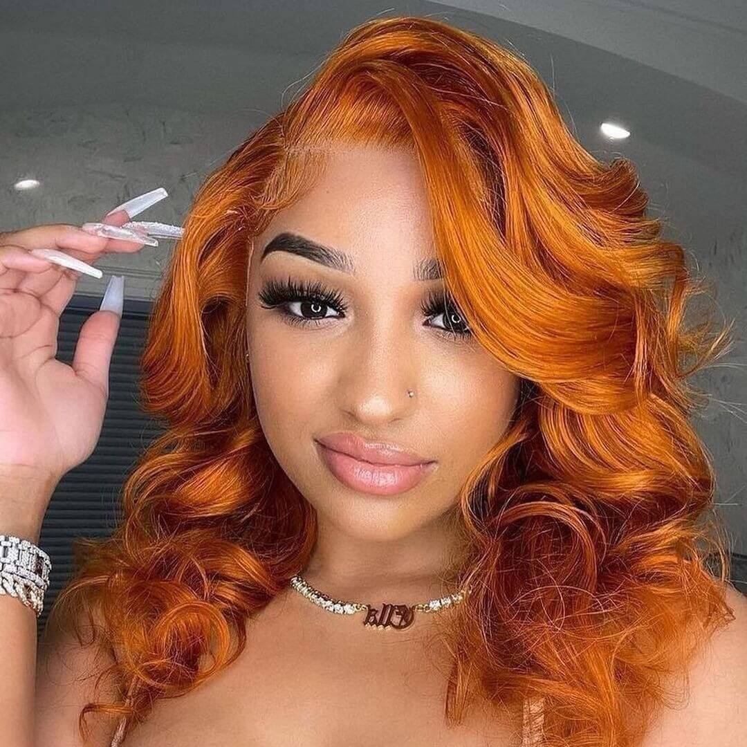 Ginger Orange Color 13x4 HD Lace Front Wig Body Wave Human Hair Wigs 180% Density