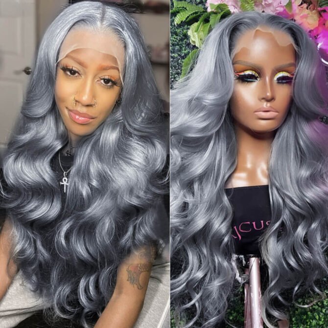 Colorful Body Wave 13x4 Lace Frontal Wig 100% Human Hair Blue Orange Pink Green Grey Yellow Color