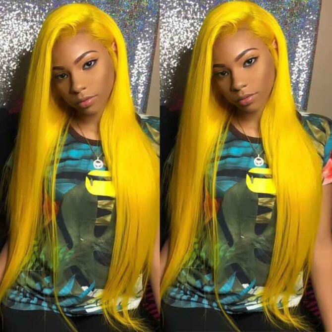 Colorful Straight Hair 13x4 Lace Frontal Wig Blue Orange Pink Green Grey Yellow Color 180 Density