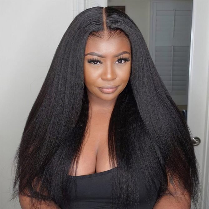 Kinky Straight 13x4 Glueless HD Lace Frontal Wig 6x5 Wear Go Human Hair Pre Bleached & Plucked