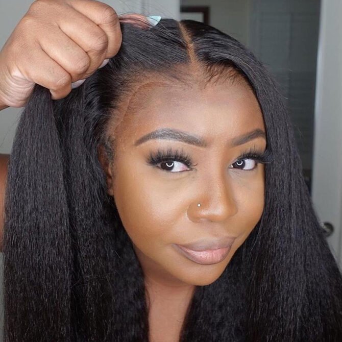 Kinky Straight 13x4 Glueless HD Lace Frontal Wig 6x5 Wear Go Human Hair Pre Bleached & Plucked