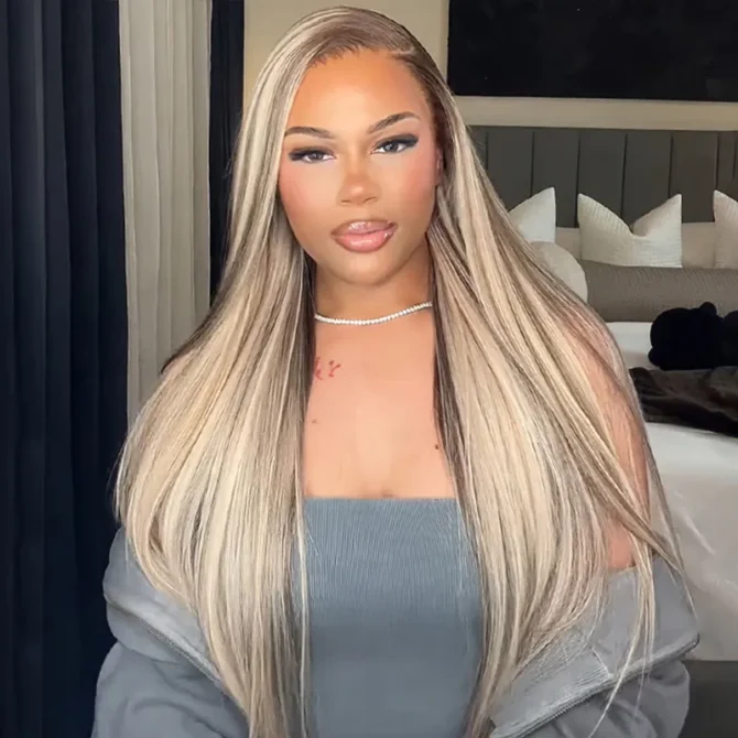 Barbie Blonde With Brown Highlights 13x6 HD Lace Body Wave P16/613 Mix Color Straight Hair Wigs