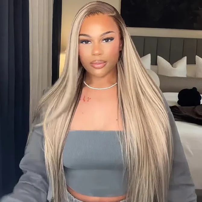 Barbie Blonde With Brown Highlights 13x6 HD Lace Body Wave P16/613 Mix Color Straight Hair Wigs