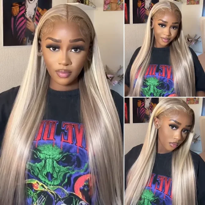 Barbie Blonde With Brown Highlights 13x6 HD Lace Body Wave P16/613 Mix Color Straight Hair Wigs