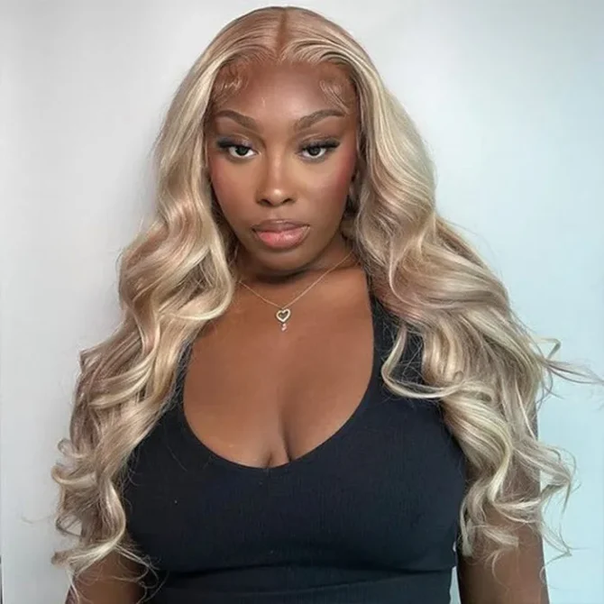 Ash Blonde Highlight Wig 13x6 Body Wave Mix Color Straight HD Lace P16/613 Human Hair Wig