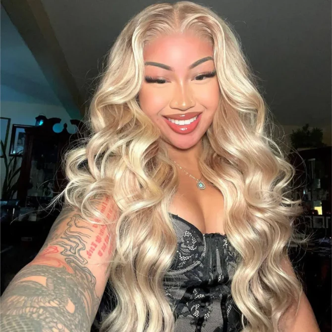 Ash Blonde Highlight Wig 13x6 Body Wave Mix Color Straight HD Lace P16/613 Human Hair Wig
