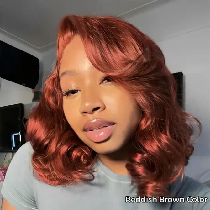 Short Loose Body Wave 6x5 HD Lace Glueless Wig Reddish Brown/99J Burgundy/Brown Color 100% Human Hair
