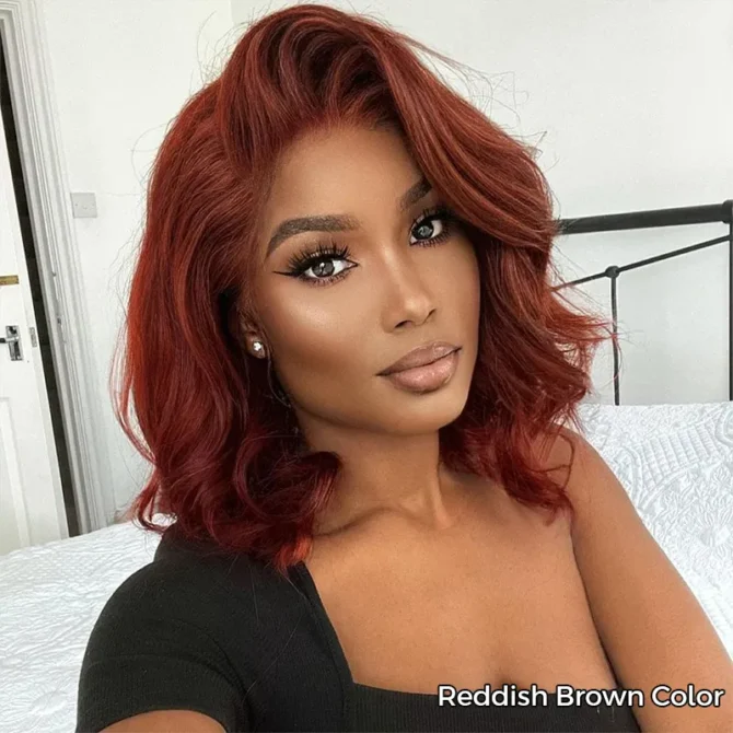 Short Loose Body Wave 6x5 HD Lace Glueless Wig Reddish Brown/99J Burgundy/Brown Color 100% Human Hair