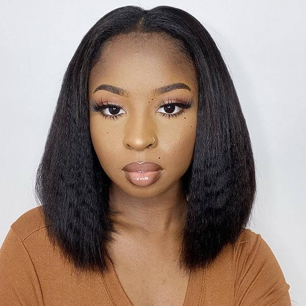 Yaki U Part Bob Wig 100% Human Hair Kinky Straight Short Wig 180% Density Quick Easy Install
