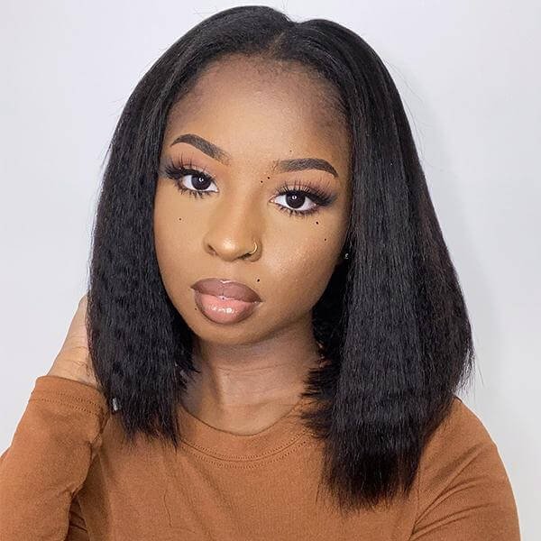 Yaki U Part Bob Wig 100% Human Hair Kinky Straight Short Wig 180% Density Quick Easy Install