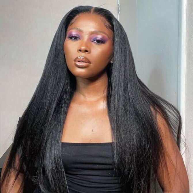 Kinky Straight Glueless 6x5 Lace Human Hair Wig Pre Cut Lace Bleached Knots Ear Fit C Cap