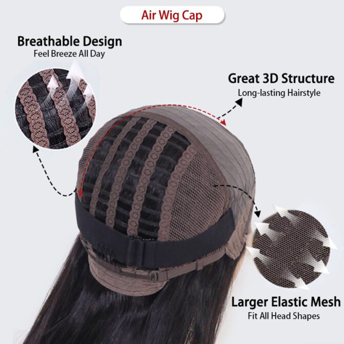Air Cap | Trendy Layered Cut Straight Hair Pre-plucked Wear Go Glueless HD Lace Wig 100% Human Hair