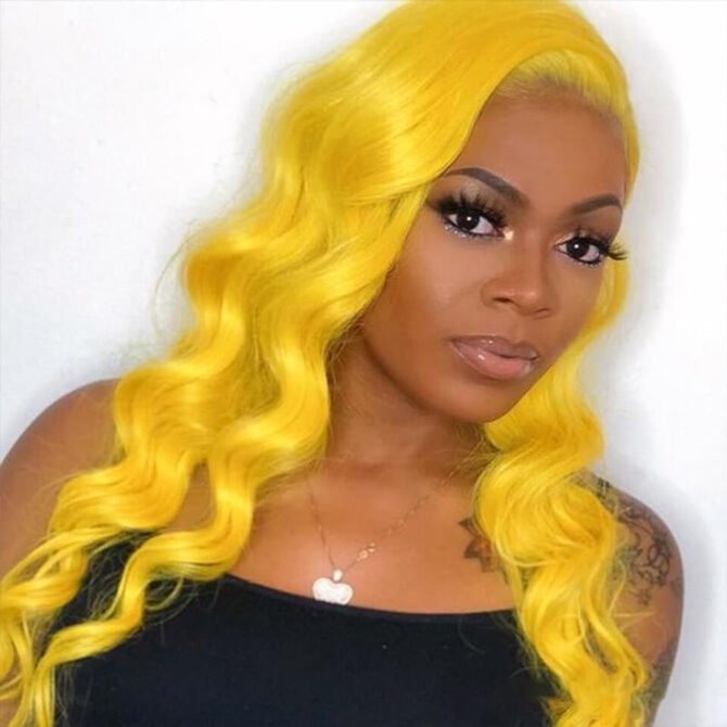 Colorful Body Wave 13x4 Lace Frontal Wig 100% Human Hair Blue Orange Pink Green Grey Yellow Color
